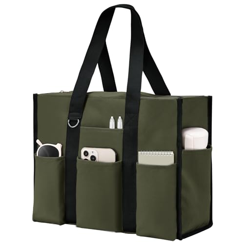 Becokan Large Tote Bag for Women Waterproof with 12 Pockets Top Zipper Closure Utility Teacher Nurse Bags for Work School - Image 1