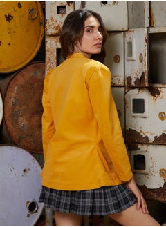 Campus Sutra Women's Amber Yellow Velvet Single-Breasted Blazer  - Image 5