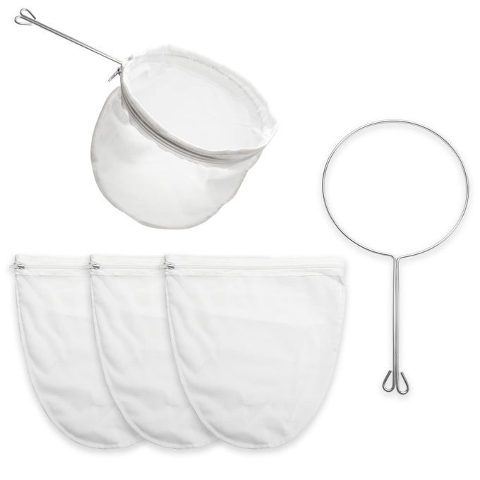 ULTRA FINE MESH STRAINER BAG REUSABLE FOOD GRADE FILTER ZIPPER BAGS WITH STAINLESS STEEL HANDLE FOR FILTER COFFEE TEA MILK JUICE OIL