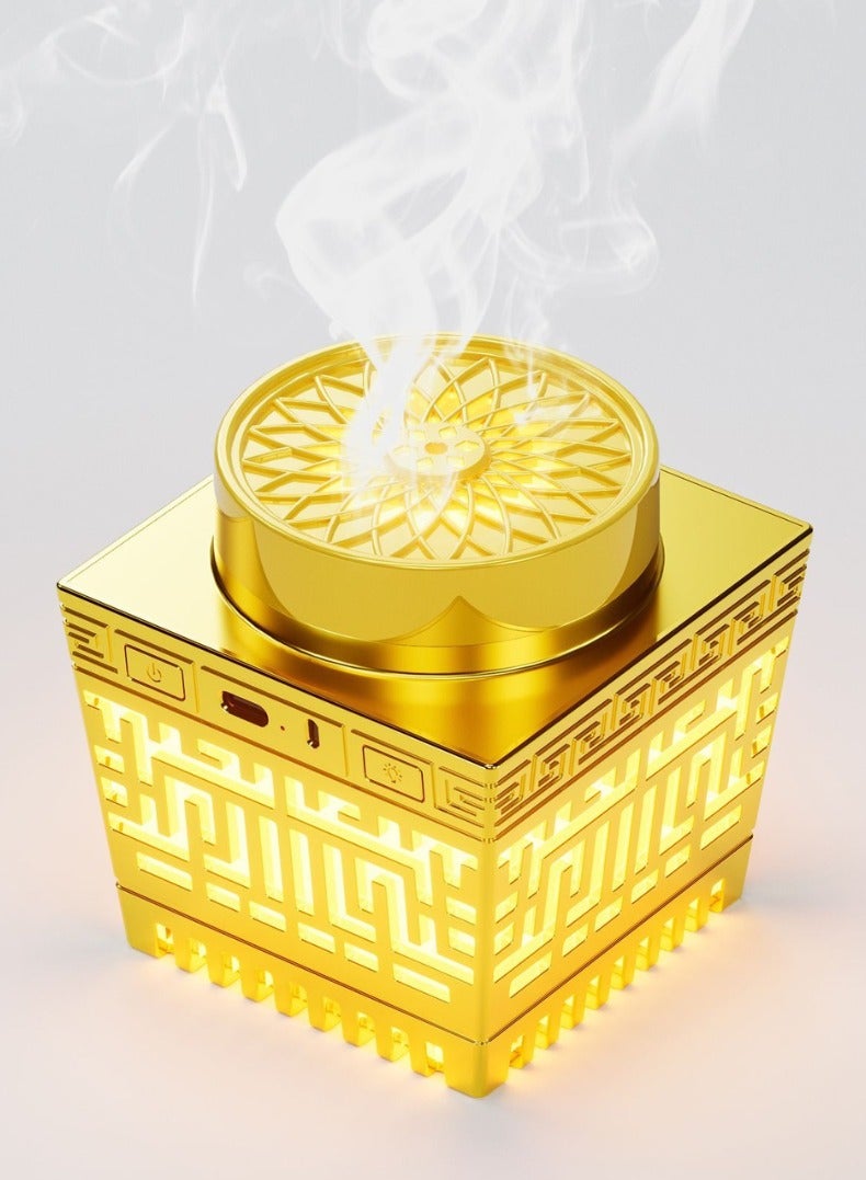 Portable Electric Bukhoor Burner with Complete Holy Quran – Rechargeable, and Travel-Friendly | Gold