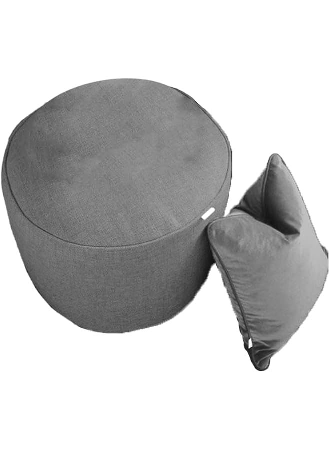 Zaboon Ottoman Pouf & Cushion Set Soft And Comfortable Made Of Linen Fabric Filled With Beans Grey Color Small Size - Image 1