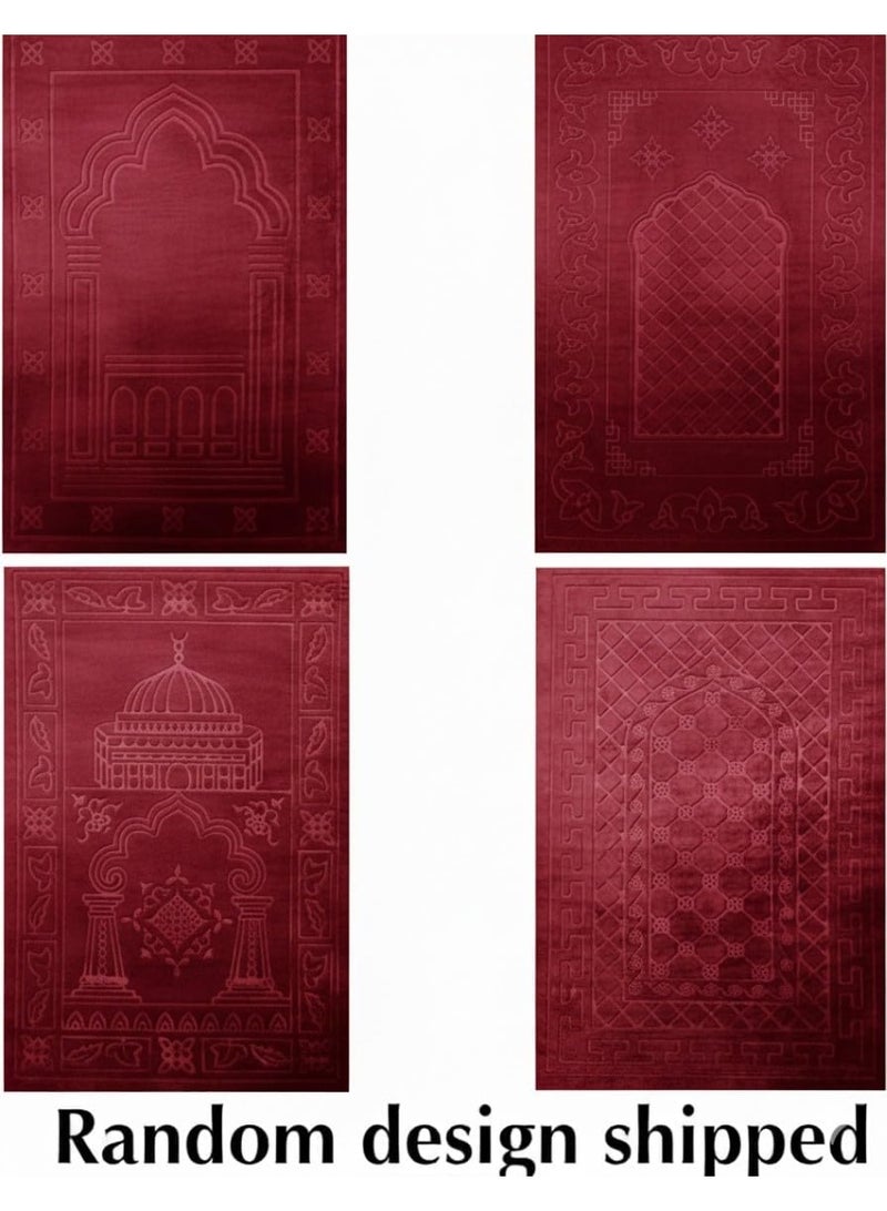 Fabienne Islamic Prayer Mat 70x110cm Smooth Velvet Texture Anti-Slip Premium Prayer Rug Compact Size Musalla for Men Women Kids Eid Gift Ramadan Carpet Maroon Random Print - Image 2