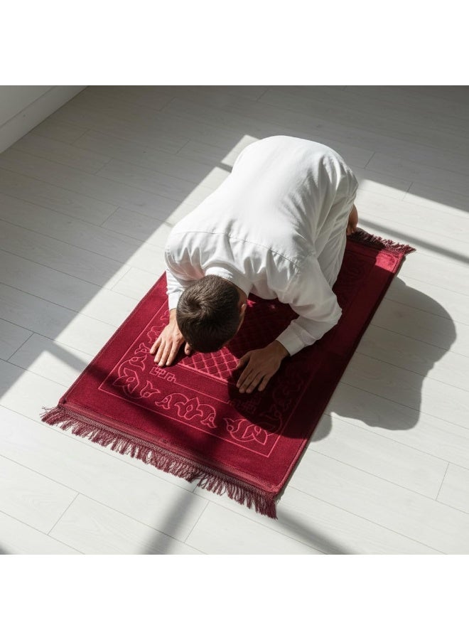 Fabienne Islamic Prayer Mat 70x110cm Smooth Velvet Texture Anti-Slip Premium Prayer Rug Compact Size Musalla for Men Women Kids Eid Gift Ramadan Carpet Maroon Random Print - Image 3