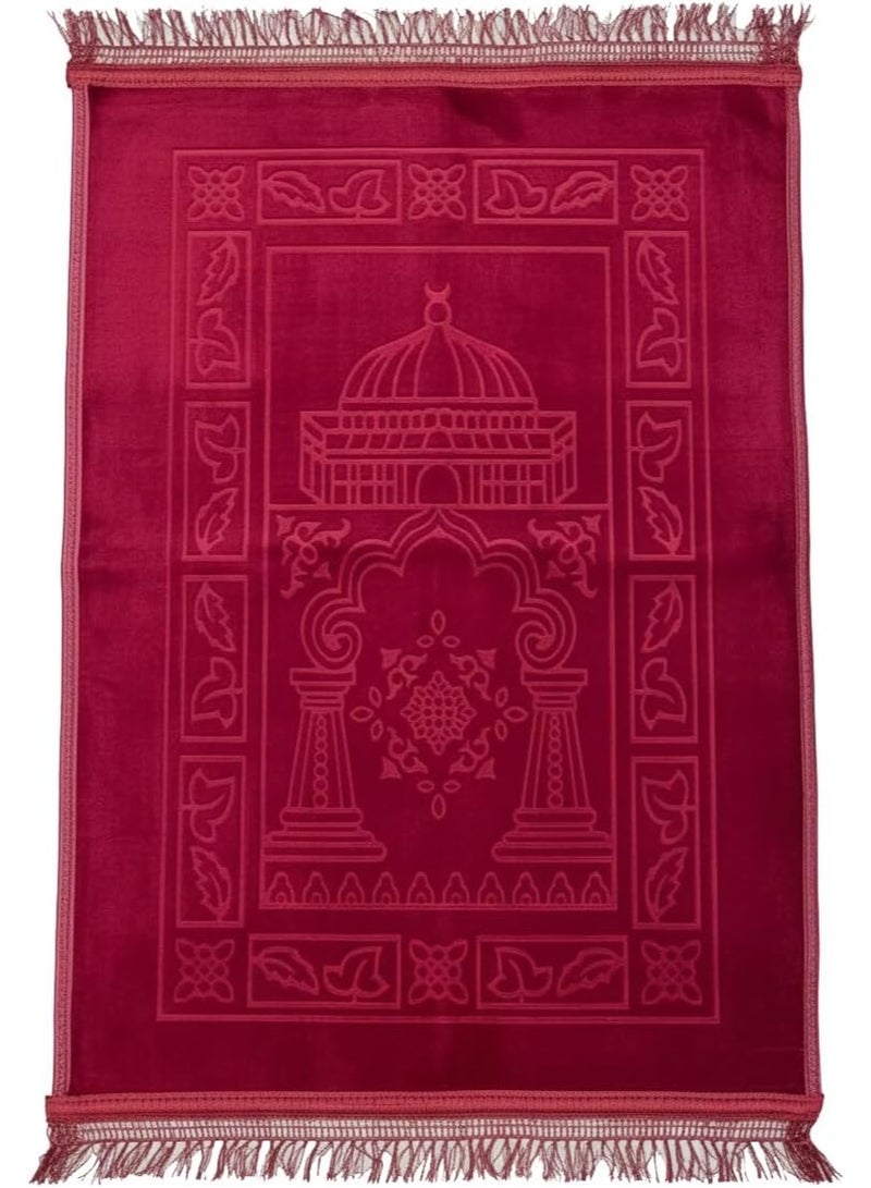Fabienne Islamic Prayer Mat 70x110cm Smooth Velvet Texture Anti-Slip Premium Prayer Rug Compact Size Musalla for Men Women Kids Eid Gift Ramadan Carpet Maroon Random Print - Image 5