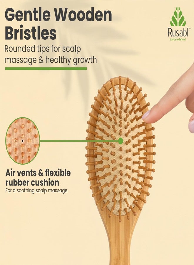Rusabl فرشاة شعر روسابل المصنوعة من الخيزران بشعيرات خشبية لفك تشابك الشعر بلطف، وتدليك فروة الرأس، وتصفيف ناعم، طبيعية 100%، فرشاة مجداف مضادة للكهرباء الساكنة لجميع أنواع الشعر، فرشاة عضوية لنمو الشعر للجميع، بيضاوية الشكل - Image 3