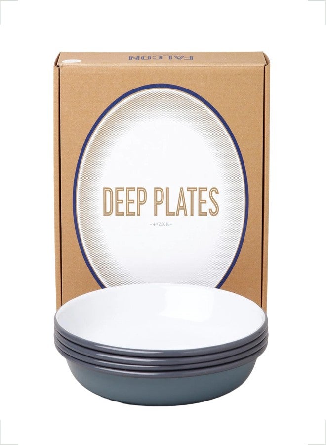 Falcon Enamelware Deep Plates, 9" 4-Piece Enamel Plates, for Pasta & Fresh Salads, Non-Toxic, Dishwasher Safe & Freezer Friendly (Pigeon Gray) - Image 1