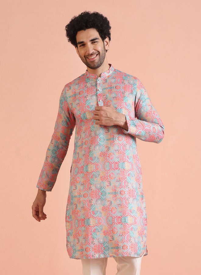 KISAH Mandarin Collar Ethnic Motifs Printed Regular Straight Kurta - Image 1