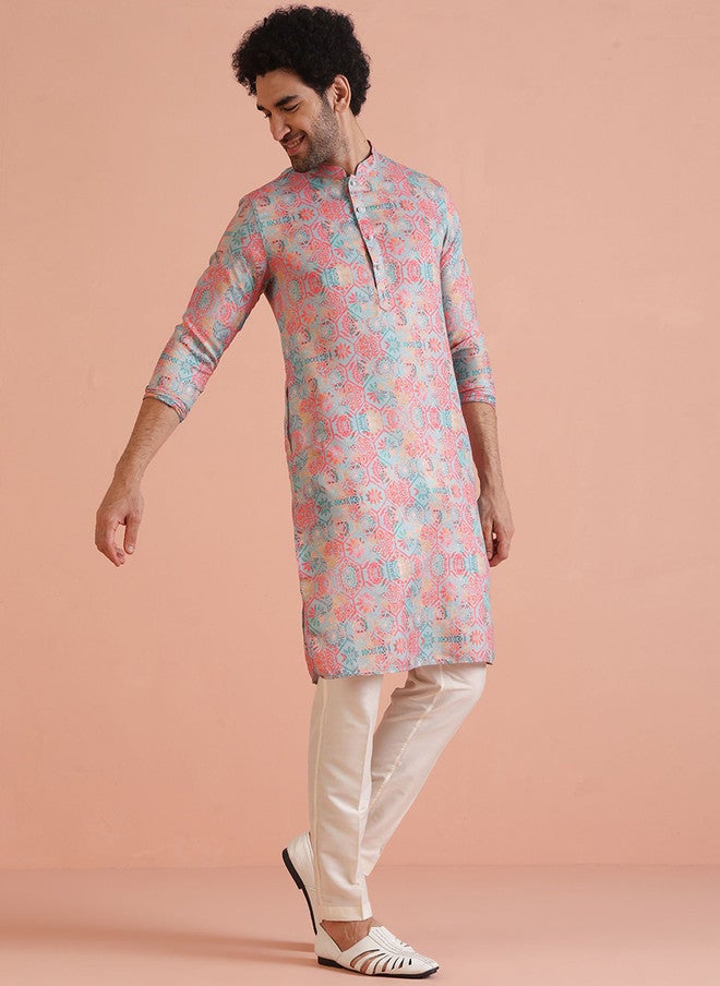 KISAH Mandarin Collar Ethnic Motifs Printed Regular Straight Kurta - Image 2