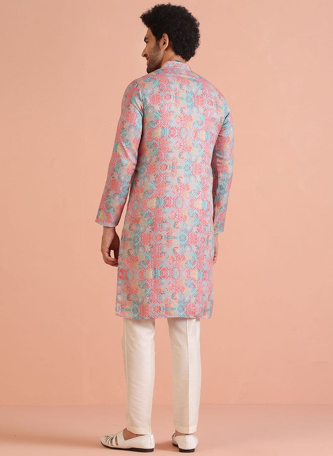 KISAH Mandarin Collar Ethnic Motifs Printed Regular Straight Kurta - Image 5