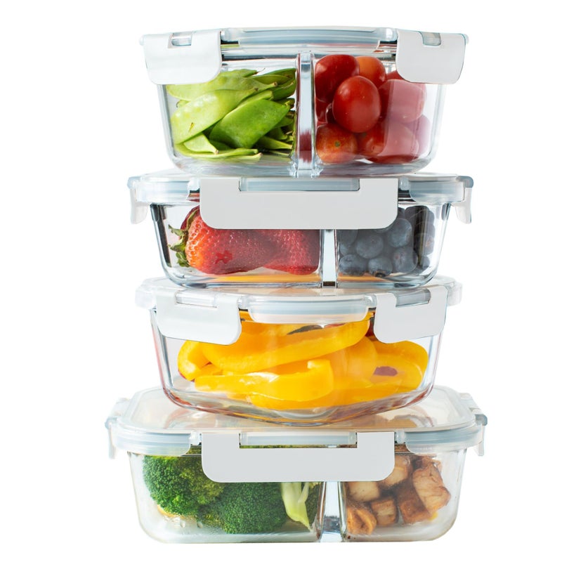 Orii 4 Piece Glass Food Storage Compartment Containers with Lids Multiple Charcoal Grey