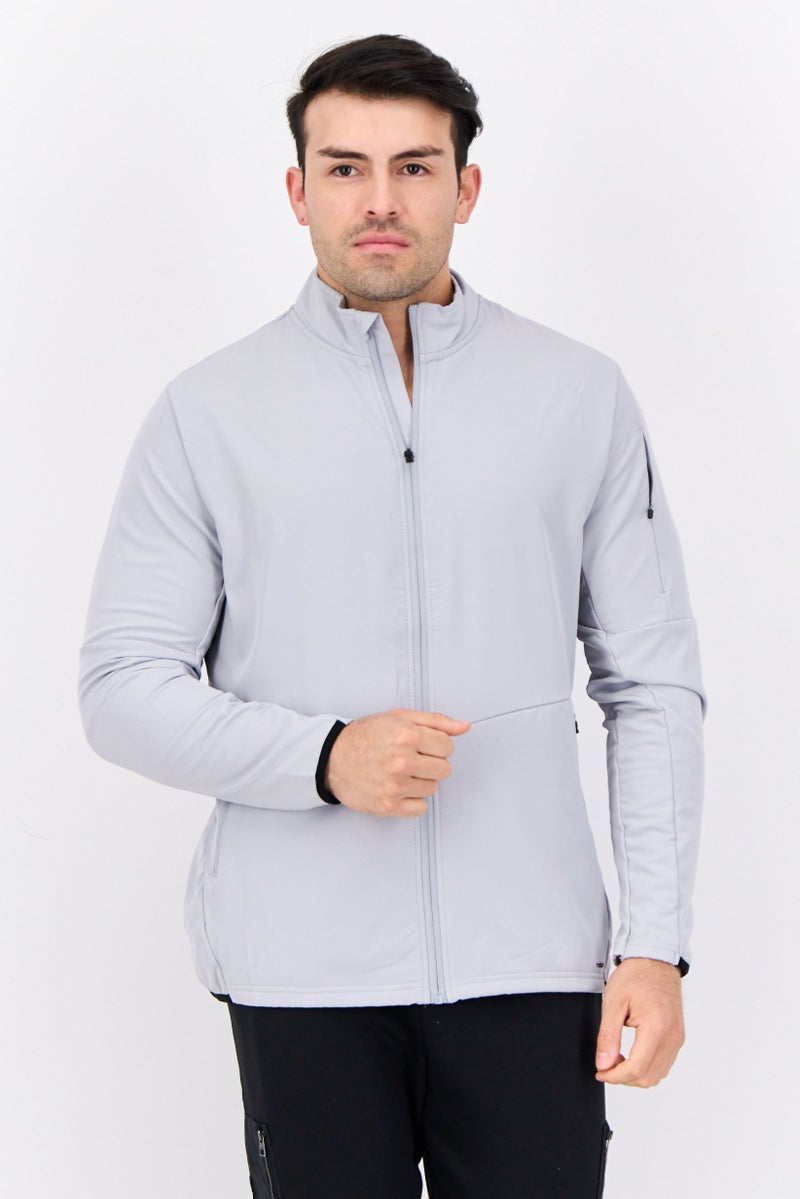 MOTION ملابس رياضية للرجال بزي مناسب بسحاب كامل، رمادي فاتح - Image 1