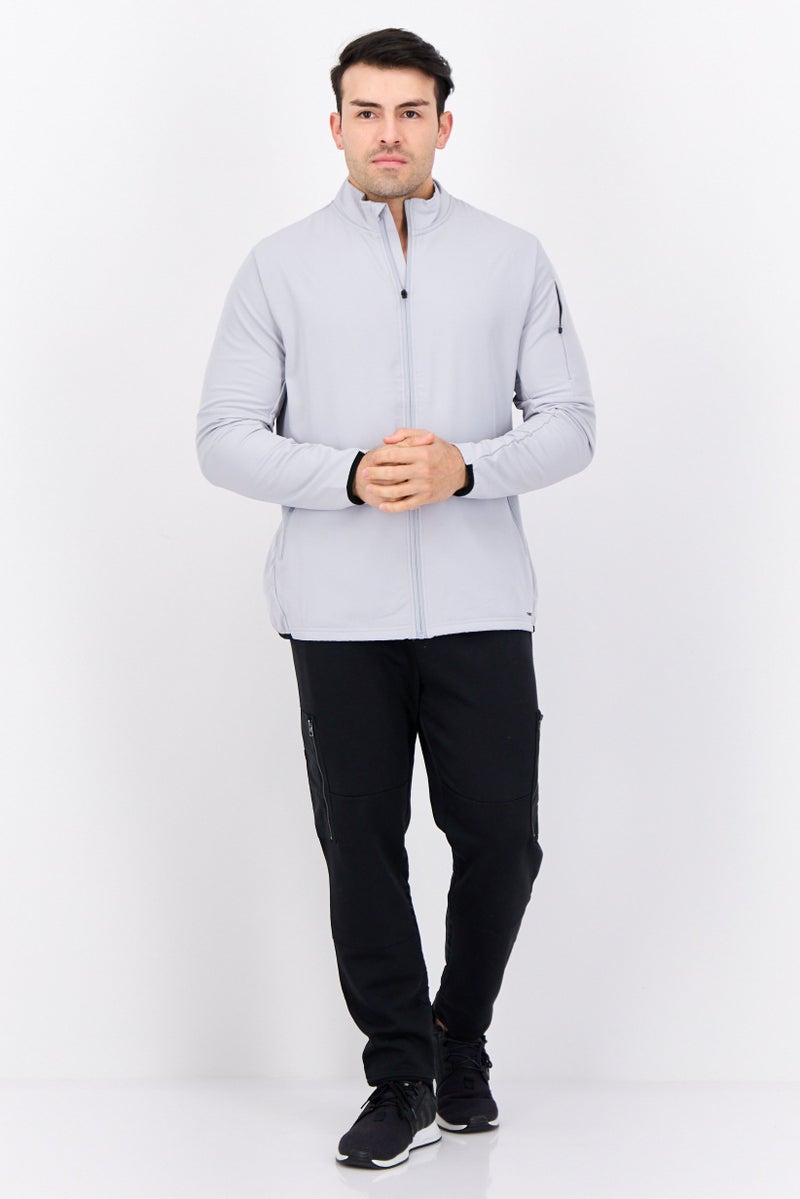 MOTION ملابس رياضية للرجال بزي مناسب بسحاب كامل، رمادي فاتح - Image 4