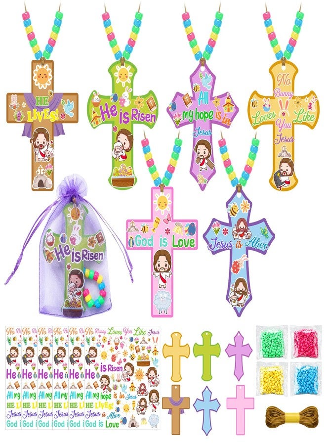 Watersay 36 Set Easter Religious Cross Craft Easter DIY Cross Craft Kit Christian He is Risen Sticker and Beads Christian Decor for Sunday School Classroom Party Activities Church Art Project Home - Image 1