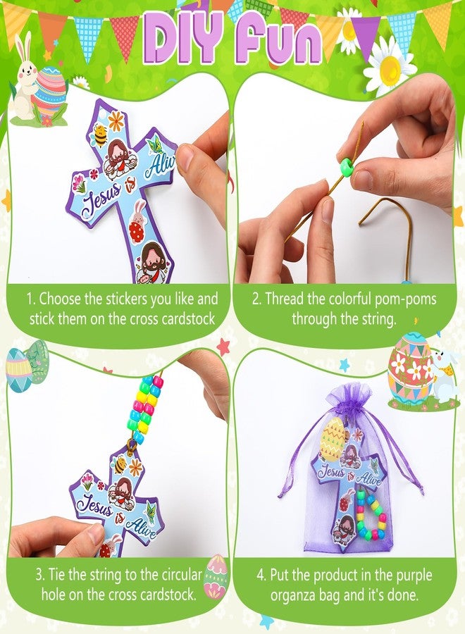 Watersay 36 Set Easter Religious Cross Craft Easter DIY Cross Craft Kit Christian He is Risen Sticker and Beads Christian Decor for Sunday School Classroom Party Activities Church Art Project Home - Image 3