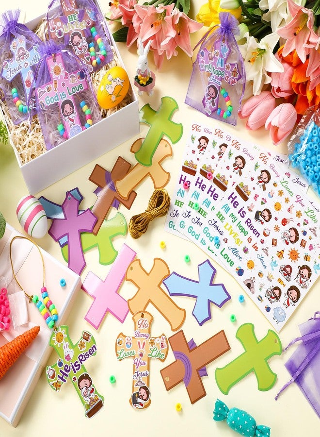 Watersay 36 Set Easter Religious Cross Craft Easter DIY Cross Craft Kit Christian He is Risen Sticker and Beads Christian Decor for Sunday School Classroom Party Activities Church Art Project Home - Image 4