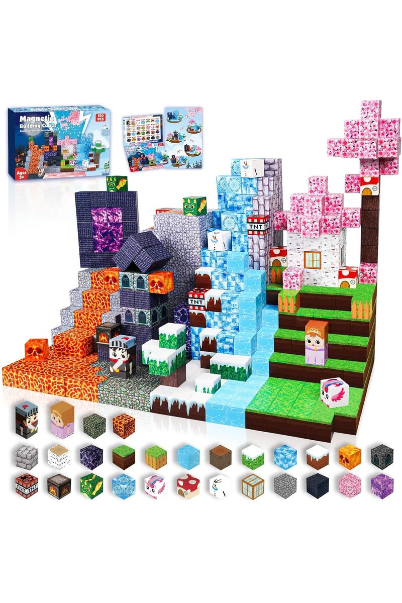 Beauenty Magnetic Blocks, 150 PCS Children's Building Toys, STEM Sensory Toys, Kids Magnet World Set, Themed Gift for Children Ages 3+ (A World of Ice and Fire) - Image 1