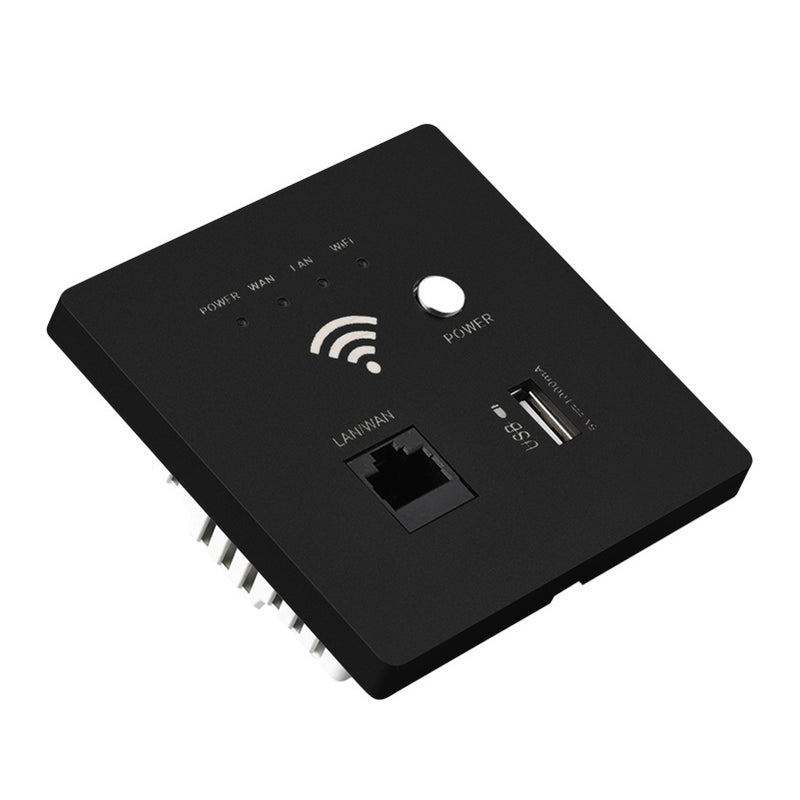 In-Wall Wifi Router: Black 300M Built-In High-Gain Antenna - Secure Reset Button & Relay Function AP Access Point for Home Office Network Coverage - Image 1