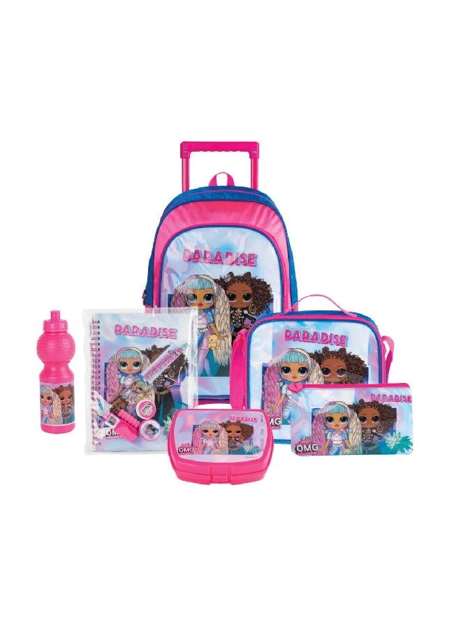 MGA مجموعة حقائب عربة LOL OMG Welcome to Paradise المكونة من 6 قطع باللونين الوردي والأزرق مقاس 18 بوصة TBT236IN1C23-18 - Image 1