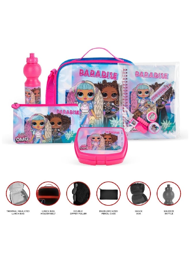 MGA مجموعة حقائب عربة LOL OMG Welcome to Paradise المكونة من 6 قطع باللونين الوردي والأزرق مقاس 18 بوصة TBT236IN1C23-18 - Image 2
