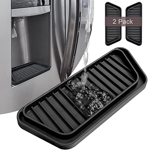 KindGa Refrigerator Drip Catcher Tray,Protector Ice and Water Dispenser Pan,Fridge Spills Water Pad Catch Basin for Drainage 2 Pack (Rectangular,Black) - Image 1