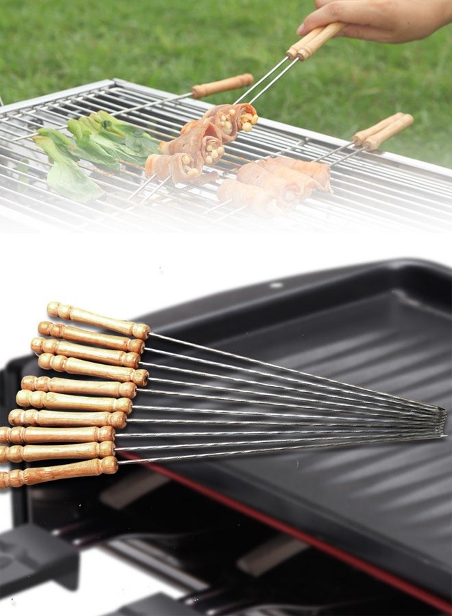 12Pcs Barbecue Skewer Stainless Steel Needles Sticker With Wooden Handle Outdoor Grill Accessories - Image 5