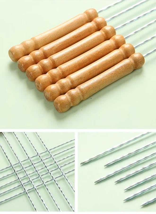 12Pcs Barbecue Skewer Stainless Steel Needles Sticker With Wooden Handle Outdoor Grill Accessories - Image 4