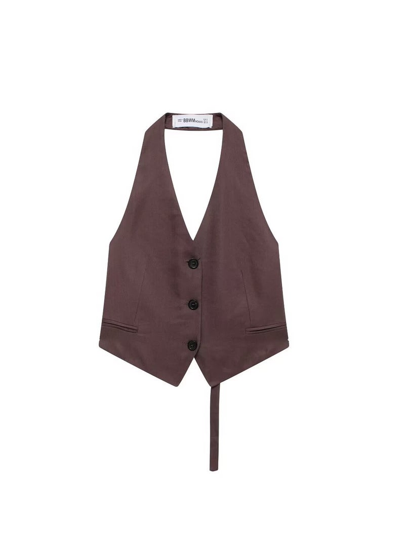 Generic - ZAWomens Fashion European And American Style Summer New Linen And Wool Blend Open Back Vest Plus Wool Blend Sleepwear Trousers pants - Image 1