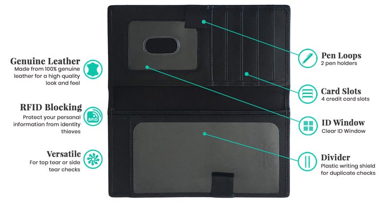 123 Cheap Checks Black RFID Leather Checkbook Cover With Credit Card Slots and Pen Holder - Image 3