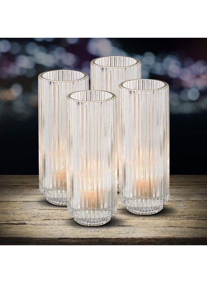 Serene Spaces Living Serene Spaces Living Set of 4 Tall Clear Ribbed Glass Votive Holder, Perfect for Weddings and Home Décor, Measures 6.25" Tall and 2.25" Diameter  - Image 5