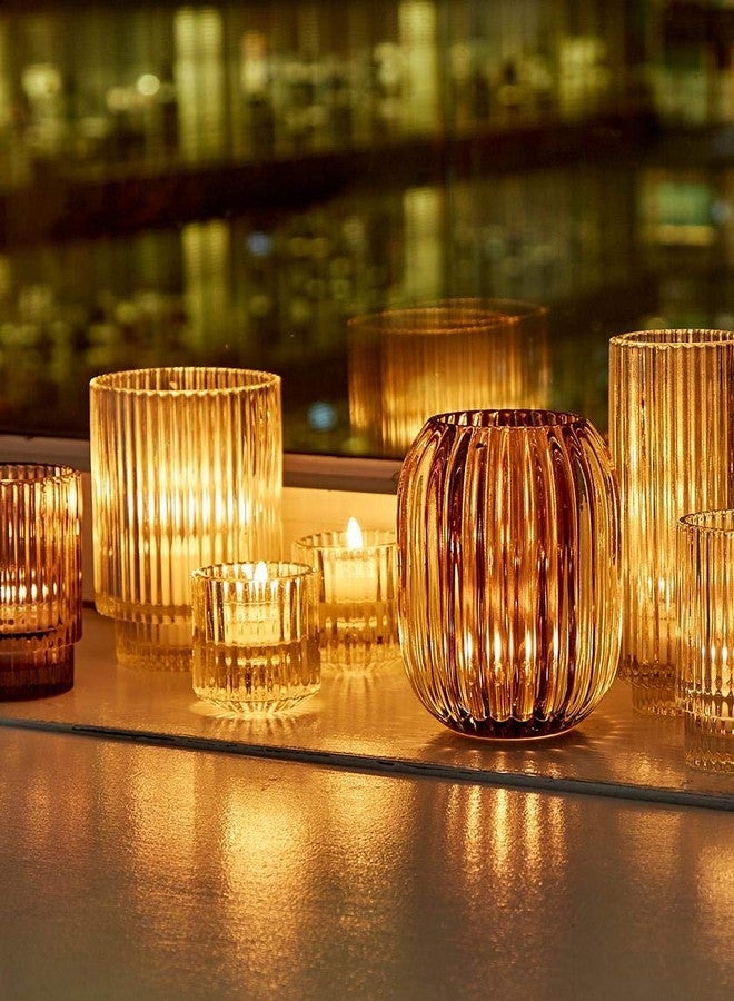 Serene Spaces Living Serene Spaces Living Set of 4 Tall Clear Ribbed Glass Votive Holder, Perfect for Weddings and Home Décor, Measures 6.25" Tall and 2.25" Diameter  - Image 3