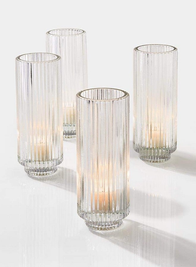 Serene Spaces Living Serene Spaces Living Set of 4 Tall Clear Ribbed Glass Votive Holder, Perfect for Weddings and Home Décor, Measures 6.25" Tall and 2.25" Diameter  - Image 2