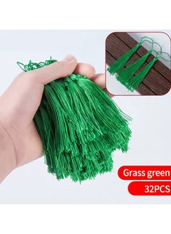 Abrar Colorful Silk Tassels with Hanging Rope Grass Green for Home Decor, Curtains, Jewelry, Weddings, and Keychains 32 Pieces 