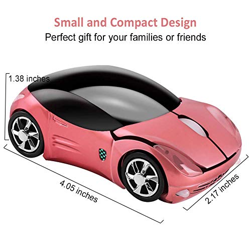 CHUYI Wireless Car Mouse Small Cool Sports Car Shaped Computer Mice with USB Receiver 3 Buttons 1600DPI Portable Mini Optical Cordless Mouse for Laptop PC Computer Desktop Travel Home School Gift (Pink) - Image 4