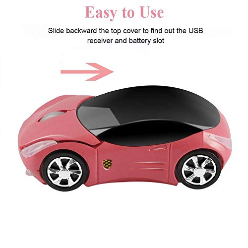 CHUYI Wireless Car Mouse Small Cool Sports Car Shaped Computer Mice with USB Receiver 3 Buttons 1600DPI Portable Mini Optical Cordless Mouse for Laptop PC Computer Desktop Travel Home School Gift (Pink) - Image 5