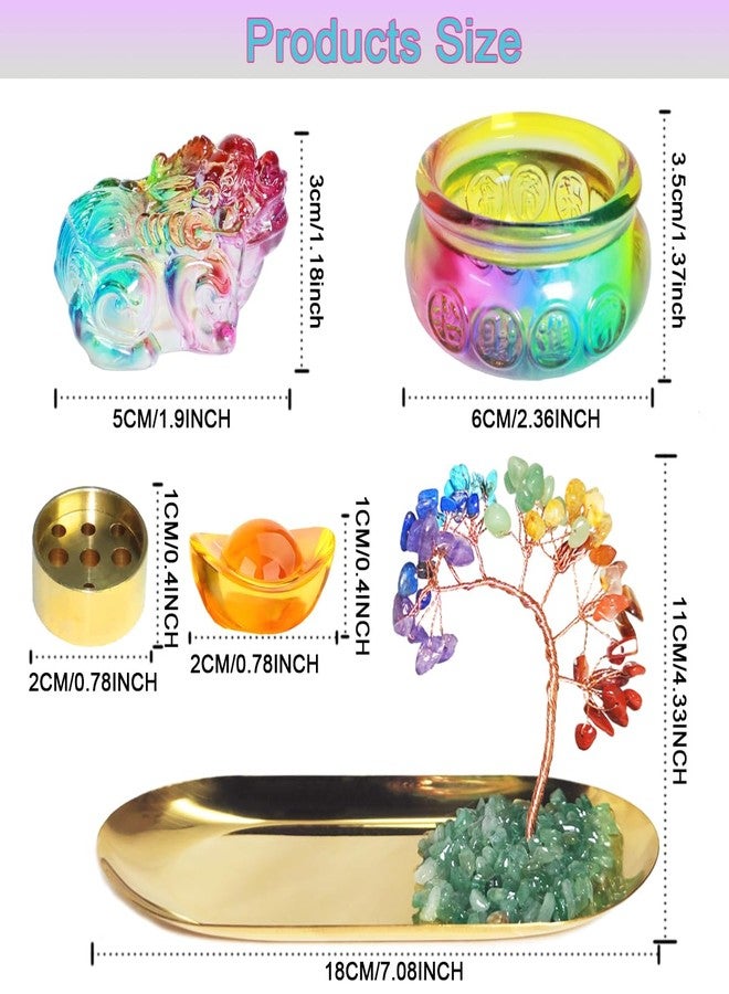 Laoybho Feng Shui Crystal Tree Incense Burner Holder, Lucky Pi Xiu Treasure Basin, Healing Crystals Tree of Life Incense Tray Money Ideal Adornment for Attracting Wealth, Yoga Meditation Decor - Colorful - Image 3