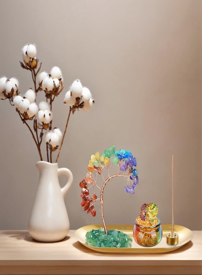 Laoybho Feng Shui Crystal Tree Incense Burner Holder, Lucky Pi Xiu Treasure Basin, Healing Crystals Tree of Life Incense Tray Money Ideal Adornment for Attracting Wealth, Yoga Meditation Decor - Colorful - Image 5