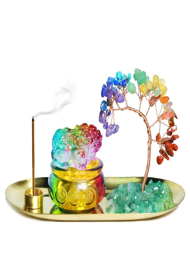 Laoybho Feng Shui Crystal Tree Incense Burner Holder, Lucky Pi Xiu Treasure Basin, Healing Crystals Tree of Life Incense Tray Money Ideal Adornment for Attracting Wealth, Yoga Meditation Decor - Colorful - Image 1