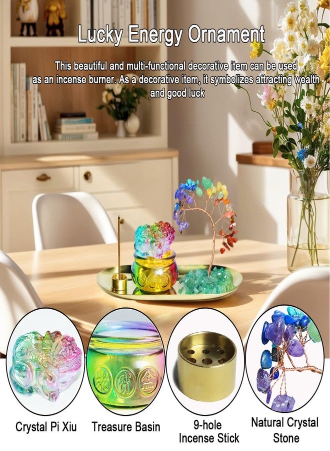Laoybho Feng Shui Crystal Tree Incense Burner Holder, Lucky Pi Xiu Treasure Basin, Healing Crystals Tree of Life Incense Tray Money Ideal Adornment for Attracting Wealth, Yoga Meditation Decor - Colorful - Image 2