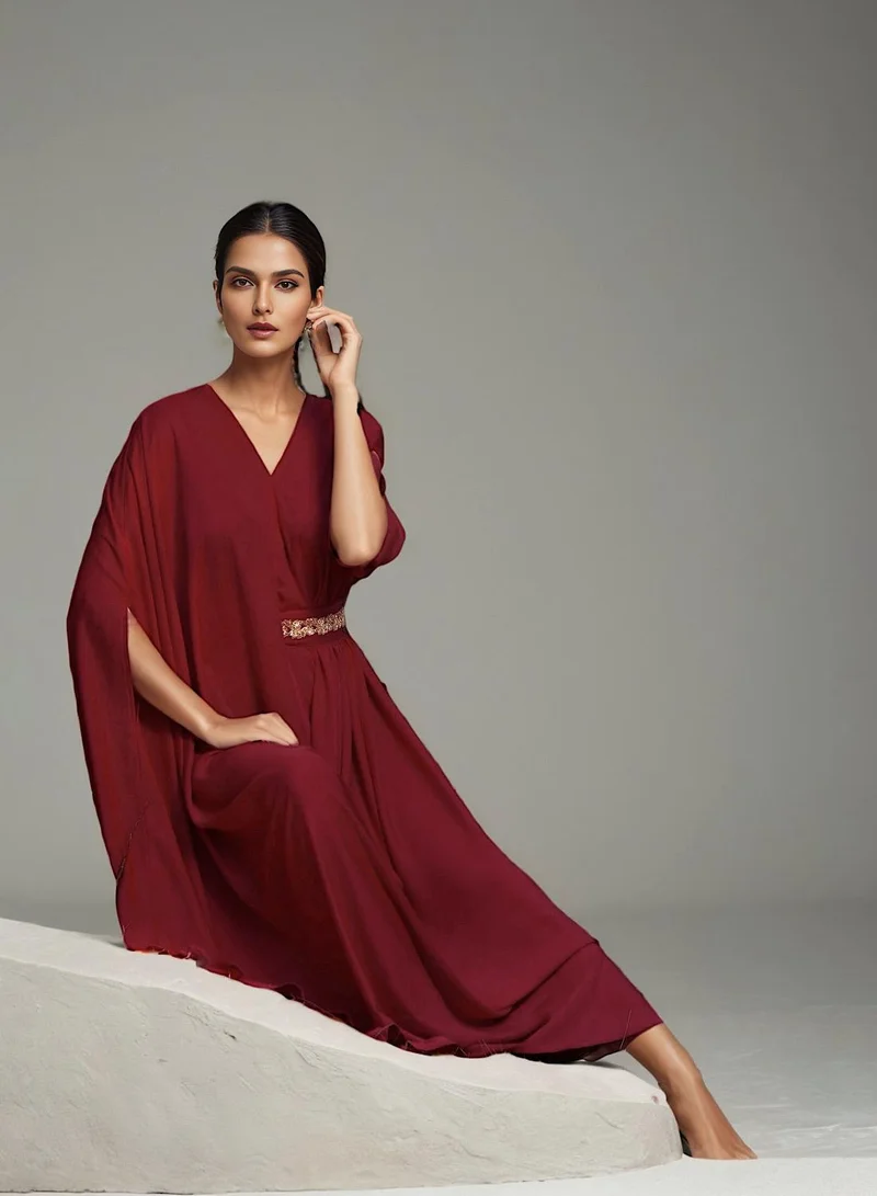 ECSTACY V-Neck Belted Maxi Dress