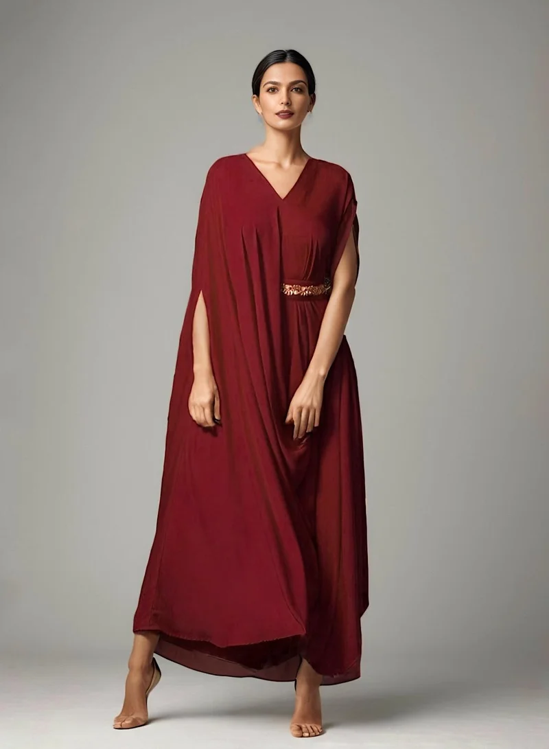 ECSTACY V-Neck Belted Maxi Dress