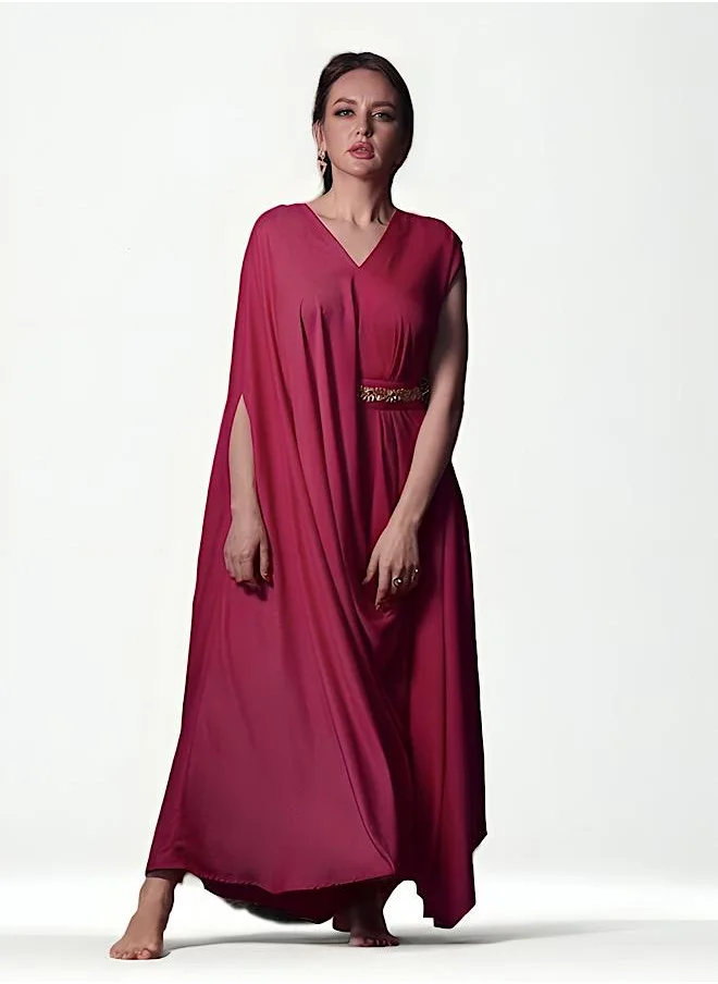 ECSTACY V-Neck Belted Maxi Dress