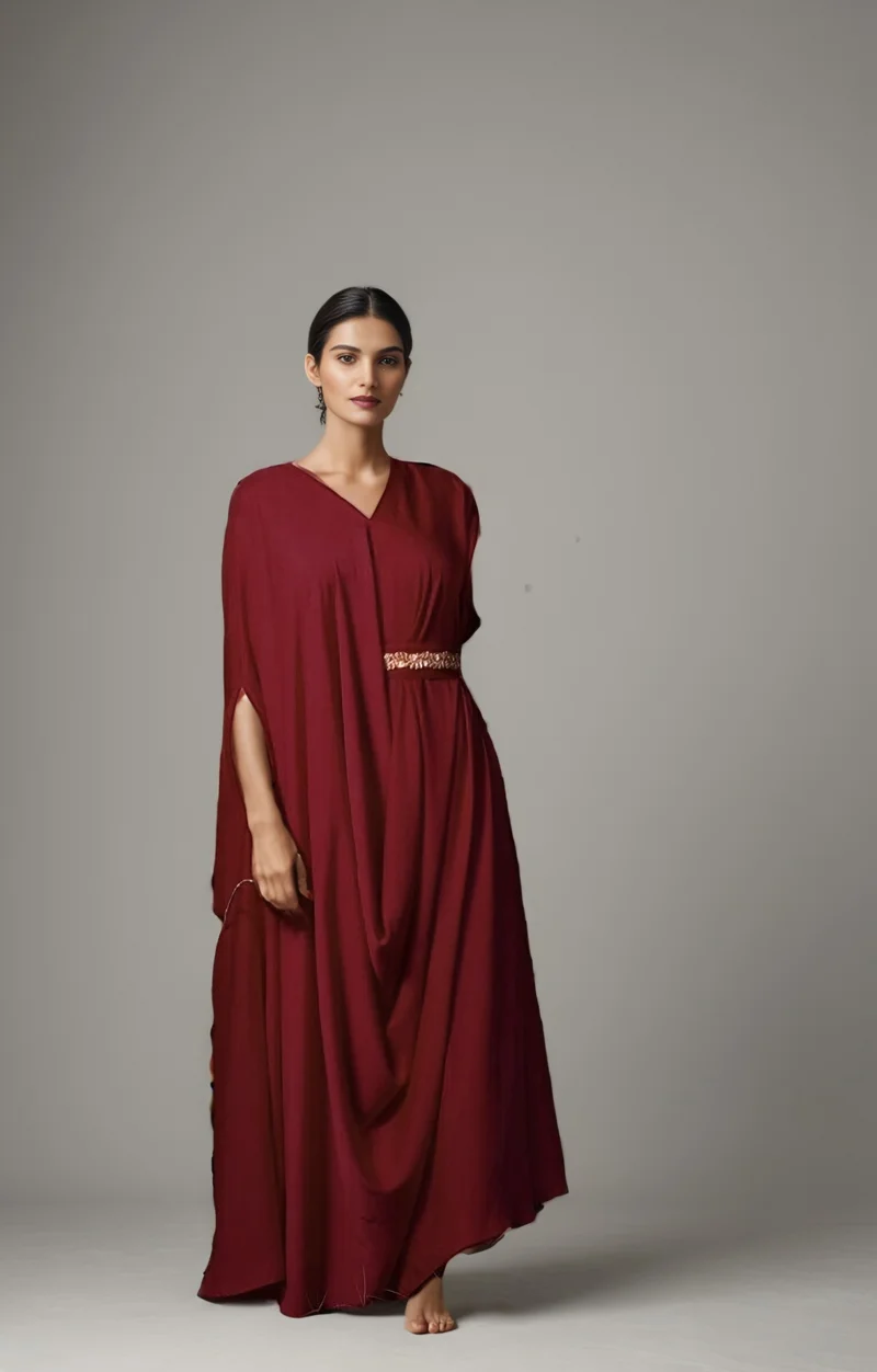 ECSTACY  V-Neck Belted Maxi Dress for Women | Best Price UAE