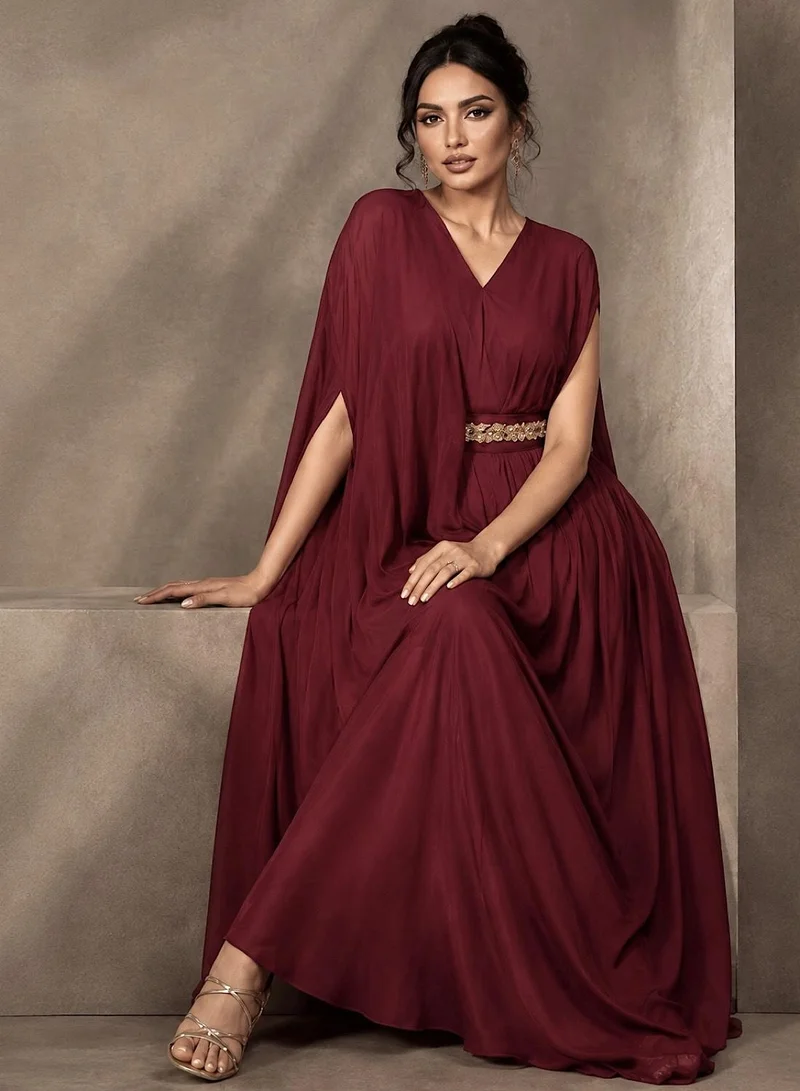 Ecstacy V-Neck Belted Maxi Dress