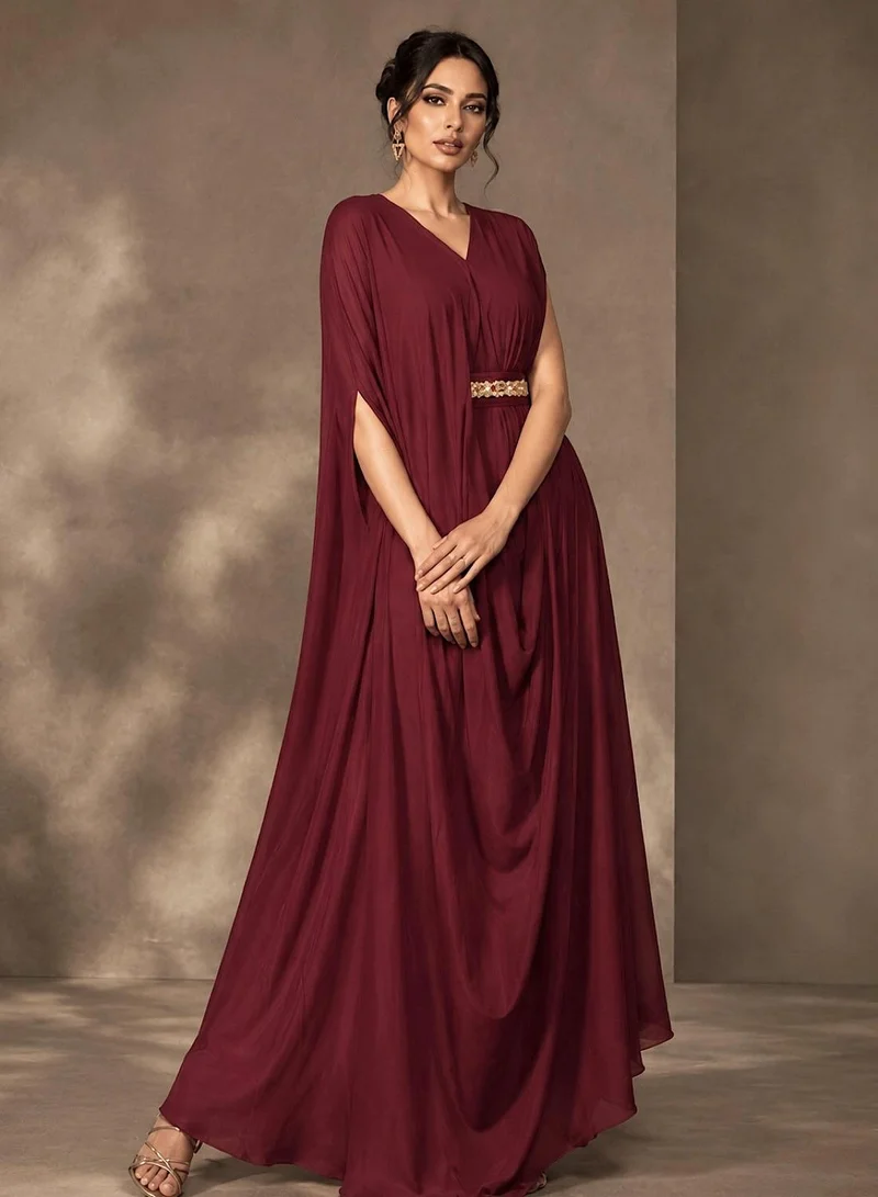 Ecstacy  V-Neck Belted Maxi Dress for Women | Best Price UAE