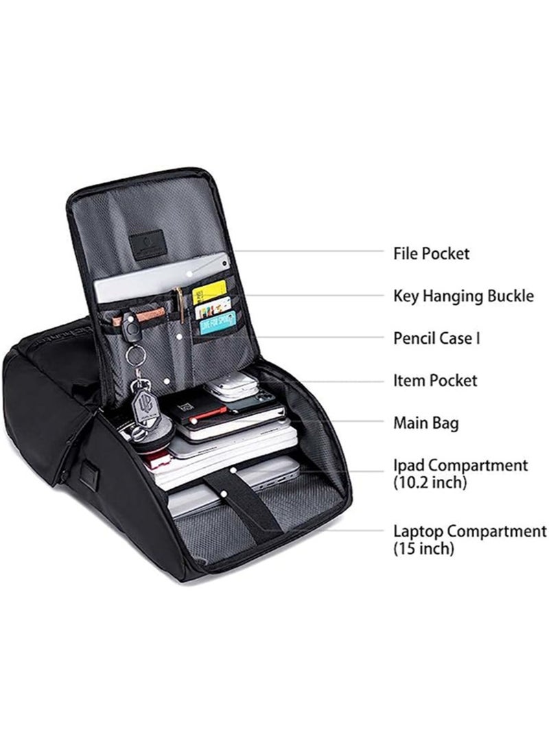 ARCTIC HUNTER - Casual Travel Laptop Backpack,Large School Book Bag with USB Charging and Headphone Port,Black - Image 1