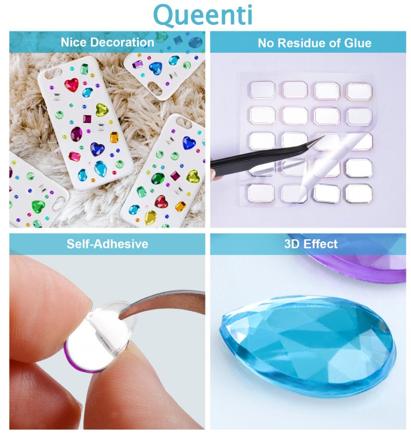 QUEENTI 2102pcs Gems Stickers, Self Adhesive Gems for Crafts Bling Rhinestones for Crafts, Assorted Shapes Jewels Rhinestones Stickers, Muticolor - Image 4