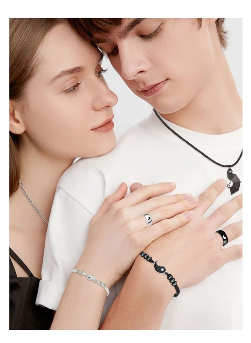 SYOSI Matching Yin Yang Necklace Set for Couples and Best Friends  Adjustable Cord Relationship Bracelets for bo yfri end and gi rlfri en d  Great Gifts for Women Teen Girls and Alloy 6PCS - Image 2