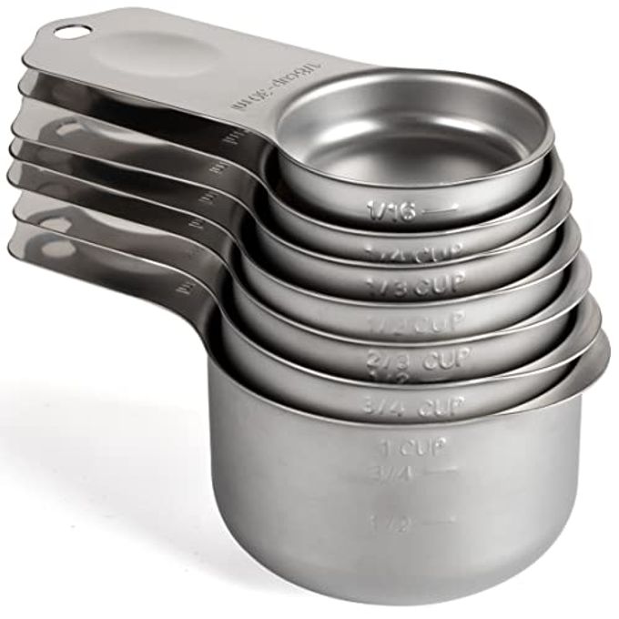 Stainless Steel Measuring Cups Set of 7 Stackable Heavy Duty Measuring Cups for Dry and Liquid Ingredients