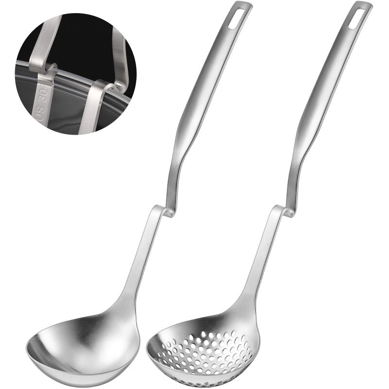 Patelai Hot Pot Slotted Ladle Set Stainless Steel Soup Ladle Strainer Scoops Cooking Skimmer Cookware Utensil for Hotpot Scooping Sauce Serving, 12 Inch(2 Pcs,Silver) - Image 1