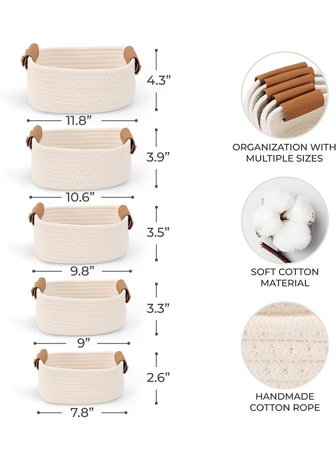 Arabest Storage Basket Set of 5 - Sturdy Cotton Rope Baskets for Shelves Are Perfect for Organizing Your Home - Quality Storage Bins Easily Fit With Any Nursery or Bedroom Decor  - Image 4